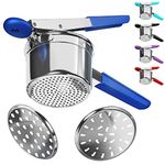 Potato Ricer Stainless Steel with 3 Interchangeable Fineness Discs, Ricer Kitchen Tool for Mashed Potatoes, Cauliflower Rice Maker Masher, Gnocchi Potatoe Spaetzle Press Patoto Masher (Blue)