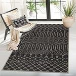 Lahome Farmhouse Tribal Indoor Outdoor Rugs, Black 3x5 Entryway Rug Non Slip Washable Patio Rug, Moroccan Easy Jute Low Pile Office Floor Throw Carpet for Laundry Backyard RV (3x5ft, Black)