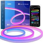 Lepro AI Neon Lights N1, RGBIC Neon Led Lights, Work with Alexa & Google Neon Rope Light, Music Sync neon led Strip Light, IP65 Outdoor Led Strip Lights Waterproof, LED Lights Strip for Bedroom, 20FT