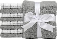 Westlane Linens 100% Cotton Face Cloths Flannels & Washcloths Super Soft Hotel Quality (Grey & White, 12 Pack)