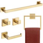 TURS Bathroom Hardware Set Brushed Gold 5-Piece Towel Bar Set Include 24 Inch Towel Bar Towel Ring Toilet Paper Holder and 2 Robe Hooks 304 Stainless Steel Towel Rack Set Wall Mount