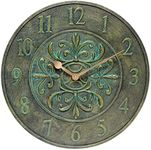 Infinity Instruments Blanc Fleur Aged Bronze 15 inch Decorative Outdoor Clock for Garage, Patio, Backyard, Outdoor Wall, Fence Vintage Antique Aged Bronze