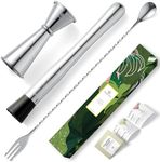 Homestia Muddler & Spoon Set for Cocktails, 304 Stainless Steel 10" Bar Muddler, 12" Cocktail Spoon, 1 oz 2 oz Jigger, 3 PCS Cocktail Set for Margaritas, Mojitos and Fruit Drinks Bar Tool Set Silver