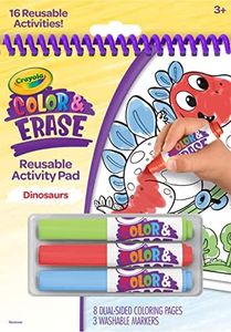 CRAYOLA Color & Erase Reusable Activity Pad, Dinosaurs, Mess Free Coloring Activity, Includes 3 Washable Markers, Color, Wipe Clean and Color Again, Nontoxic, Great for on-The-go Fun