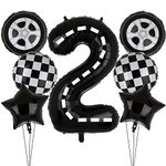 Race Car Birthday Balloons, 40 Inch Racetrack Number Balloon, Racing Car 2nd Birthday Party Supplies Race Car Theme Party Decorations 7 Pcs (2nd)