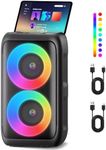 PWBSLAI Bluetooth Speaker with 2 Rechargeable Wireless Microphone - Portable Party Speaker with Colorful Lights - Floorstanding Speakers Support TWS/AUX/USB/TF Card Ideal for Party,Home,Camping