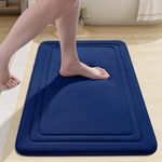 smiry Memory Foam Bath Mat, 40 x 60 cm, Extra Soft Non-Slip Bathroom Mat, Super Absorbent Quick Dry Bath Mats for Bathroom, Thick, Comfortable, Machine-Washable Bathroom Floor Rug, Navy Blue