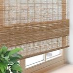 FACIMI Cordless Blackout Roman Bamboo Shades, Light Filtering Natural Woven Shades with 6 Inches High Valance, Custom Room Darkening Privacy Lined Bamboo Blinds for Windows, Doors, Line Brown