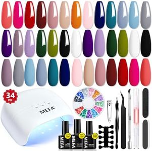 MEFA 34 Pcs Gel Nail Polish Kit with U V Light, 20 Colors All Seasons Soak Off Gel Polish Nail Set with Matte/Glossy Base Top Coat Essential Manicure Tools Nails Art DIY Salon Home