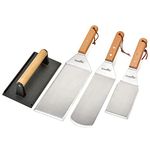 Stanbroil Set of 4 BBQ Grill Accessories Tool Kit - Stainless Steel Griddle Spatula Scraper Tools and Cast Iron Grill Press for Flat Tops, Griddles, Grills, Ovens, and Stoves Cooking