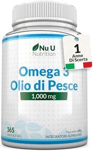 Omega 3 Olio di Pesce 1000mg Alto Dosaggio - 365 Capsule Softgels - 540mg EPA e 360mg DHA per Porzione - 1 Anno di Scorta - Omega3 Senza contaminanti - Nu U Nutrition