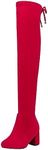 Vepose Women's 991 Over The Knee High Boots Suede Boot Vegan 3.03 Inch Chunky Heels Side Zipper Adjustable Opening Shoes Red Size 9.5(CJY991 red 09.5)