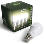 ECO 2 PIN B22 Bayonet Light Bulb, 11W LED Energy Saving Light Bulb, Bright 75W Bulb Equivalent, Warm White 3000K, 15000Hrs Lifetime. 4 x Pack (Pack of 4 Bulbs).