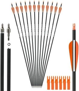 Musen 28"/30" Carbon Archery Arrows, Shaft Spine 500 with Removable Tips, GPI 13.0 Hunting and Target Practice Arrows for Both Compound Bow and Recurve Bow, 12 Pcs