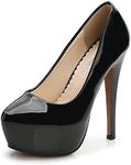 OCHENTA Women's Round Toe Stiletto High Heel Platform Slip On Pumps, Pu Black, 7.5 US