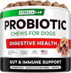 StrellaLab Dog Probiotics Treats for Picky Eaters - Digestive Enzymes + Prebiotic - Chewable Fiber Supplement - Allergy, Diarrhea, Gas, Constipation, Upset Stomach Relief - Improve Digestion, Immunity