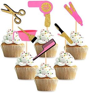 Ercadio 36 Pack Barbershop Themed Cupcake Toppers Gold Glitter Haircut Bachelorette Cupcake Picks Bridal Shower Birthday Party Cake Decorations Supplies (Style 01)