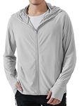 Locachy Men's UPF 50+ Sun Protection Outdoor Lightweight Full Zip Hoodie Jacket Long Sleeve Fishing Hiking Performance Shirt, Light Grey, XX-Large