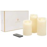 Luminara LED Living Flame Effect Set of 3 Real Wax Ivory Pillar Candles Remote Control Enabled With Free Remote