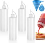 4 Pcs Squeeze Condiment Bottles with Twist On Cap Lids, 200ML Multipurpose Squirt Bottles Squeezy Sauce Bottle Plastic Dispensing Bottles for Sauce, BBQ, Paint and Olive Oil (Come with Funnel)