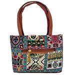 Women's Floral Printed Mini Shoulder Handbag | Latest & Stylish Ladies Purse | PU Leather | Ikkat | Suitable to Carry Wallet, Mobile | Top Handle | Diwali Gift | 19 x 6 x 15 CM