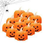 Jsdoin Halloween Pumpkin Tea Lights, 12pcs Halloween Flameless Candles, Orange LED Candel Light for Halloween Party Decorations, Thanksgiving, Battery Operated, Warm White Flickering