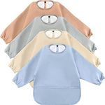 JaGely 4 Pack Long Sleeve Baby Bibs Waterproof Long Sleeved Bib Baby Eating Smock Bib Feeding Shirt Bib with Food Catcher(Soft Color)