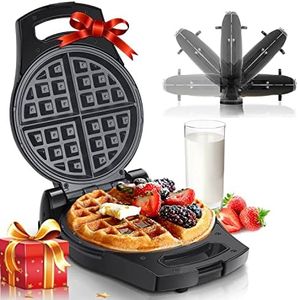 Aigostar Belgian Waffle Maker Thick 1.2", 8 Inch Flip Waffle Irons with Non Stick Surface, 900W Stuffed Waflera Electrica with Temperature Control, 4 Slice Rotating Round Waffle Cone Machine