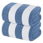White Classic Beach Towels Oversized Cabana Stripe Cotton Bath Towel Large - Luxury Plush Thick Hotel Swim Pool Towels for Adults Super Absorbent Quick Dry - 35x70 Light Blue [2 Pack]