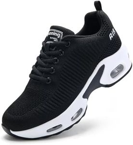 Trainers for Women Running Shoes Arch Support Memory Foam Fasciitis Orthopedic Shoes Air Cushion Comfort Cushioned Non Slip Mesh Walking Sneakers Black White UK 6