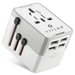 AIILON Universal Travel Adapter - Worldwide Adapter with 4 USB Type-A Charging Ports - International Plug Adapter for US, AU, UK, EU Plugs - Power Adapter for 150 Countries - Thoughtful Travel Gifts