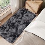 ConCus-T Grey Bath Mat Area Rug for Girls Boys Bedroom Shag Faux Fur Play Rug Fluffy Rug Cute Furry Mat for Tub Living Room, Dark Grey, 60 X 120cm