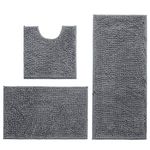 Hodeacc 3 Pcs Non Slip Bath Bathroom Mat Set,High Water Absorbent Density Soft Microfiber Toilet Mat Toilet Pedestal Mat Machine Washable Bathroom Mats Carpet 50x50cm/40x60cm/50x80cm (Gray)