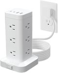 Tower Power Strip with PD 30W Fast-Charging Port, 12 Outlets, 4 USB Ports (2 USB-C), 1800J Surge Protector, Charging Station for Multiple Devices,15FT Extension Cord, White, Home Office Essentials