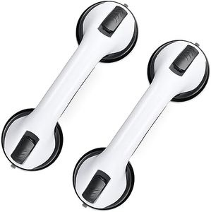 Grab Bars for Bathtubs and Showers, 2 Pack Shower Handle 12 Inch Strong Suction Shower Bar, Safety Bars for Shower Chair, Bathroom Grab Bar for Senior (Black White)