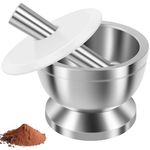 Pestle and Mortar Set, Stainless Steel Spice Grinder Pill Crusher Molcajete Herb Bowl, Rustproof Mortar Bowl and Pestle with Lid and Anti Slip Base for for Herbs, Pills and Spices(Large)