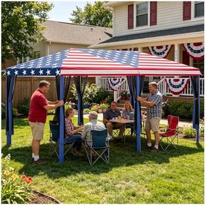 Pop Up Canopy Tent with Netting, Heavy Duty Large Party Tent, Instant Sun Shelter with Carry Bag, American Flag Pattern for Backyard, Garden, Patio, Events & 250th Celebrations