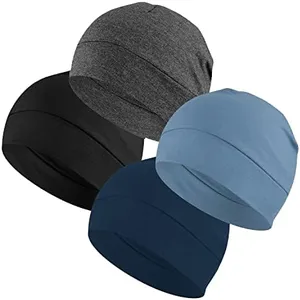 Headshion Cotton Skull Caps for Men Women,4-Pack Lightweight Beanie Sleep Hats Breathable Helmet Liner