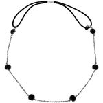 Mia Metal Chain Headband, Hair Accessory + Necklace, Silver Chain with Black Stones, Elastic Rubber Band, for Women and Girls 1pc