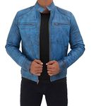 Blue Leather Jackets Men - Real Lambskin Leather Mens Jacket | [1105055] Ddge Blue, XL