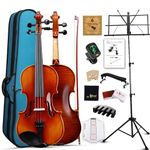 Aileen Solid Wood Violin 4/4 Full Size for Adults and Kids Age 12+, Fiddle Set for Beginners Student, Professional Violin Starter Kit with 12 Accessories (Selected European Solid Spruce and Maple)