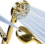 SparkPod 10 Spray Setting High Pressure Shower Head - Luxury 5" High Flow Hand Held Shower Head with High Pressure Jets - Premium Stainless Steel Hose and Bracket Included (Egyptian Gold)