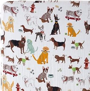 Little Unicorn Woof Fitted Crib Sheet | 100% Cotton Muslin | Super Soft | Sized for Standard Baby Crib & Toddler Mattress | Machine Washable | 52” x 28” x 9”
