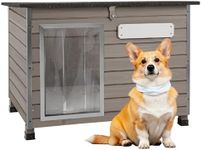 PetsCosset Wooden Dog House Outdoor & Indoor Dog Kennel with Anti-Chewing Frames,Fir Wood Weatherproof Dog House with Asphlat Roof,Raised Feet