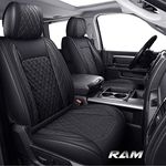 YIERTAI Car Seat Covers Compatible with Dodge Ram Custom Fit 2009-2024 1500 2010-2024 2500 3500 Pickup Classic Laramie Bighorn Mega Cab Limited Longhorn Waterproof Leather, Full Set Black