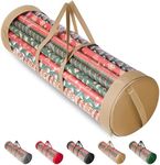 BALEINE Christmas Wrapping Paper Organizer Storage, 41" Gift Wrapping Paper Storage Containers, Clear PVC with Durable 600D Oxford Fabric Gift Wrap Paper Holder Fits 18-25 Rolls, Golden