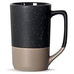 16 OZ Large Coffee Mug, Two Color Combination Big Ceramic Tea Cup with Square Handle with White Speckled for Men Women Restaurant Home Office Hot Drinks, Grey