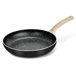 Bergner Bellini Plus Aura 5-Layer Non-Stick 20 cm Frypan, 1.4 L Frying Pan with Soft Touch Wooden Finish Handle, Food Safe (PFOA Free), Thickness 3.2mm, Induction Bottom and Gas Stove Ready - Black