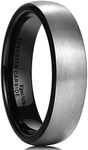 King Will BASIC 4mm 6mm 7mm Black Silver Domed Brushed Tungsten Carbide Ring Men Women Wedding Band Comfort Fit, S 1/2(60.8mm), Tungsten, No Gemstone