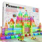 PicassoTiles 120 Pieces Magnetic Tiles Building Blocks Mini Size Diamond Series Magnet Toys Travel Size On-The-Go Construction Sensory Toys Gifts Educational Set STEM Learning Kit Playset PTM120